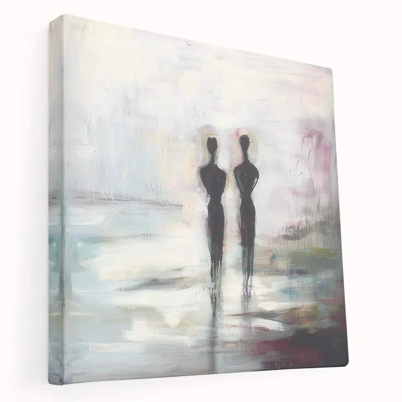 Abstract Figurative Canvas Art - Two Silhouettes by the Shore Hassle-Free Returns