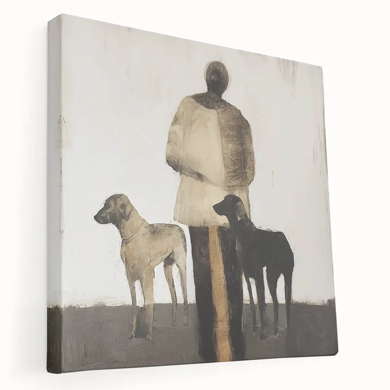 No Minimum Order Abstract Figurative Canvas Art - Human and Dogs Rustic Wall Décor