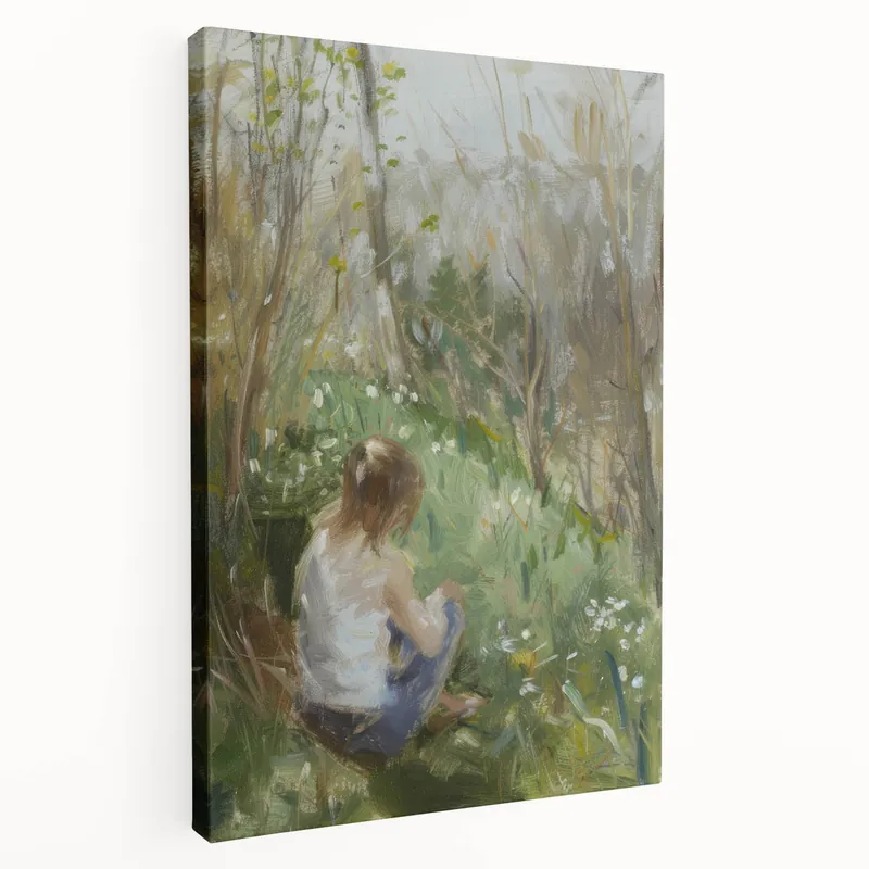 Flash Sale Abstract Figurative Art - Child in a Tranquil Spring Meadow