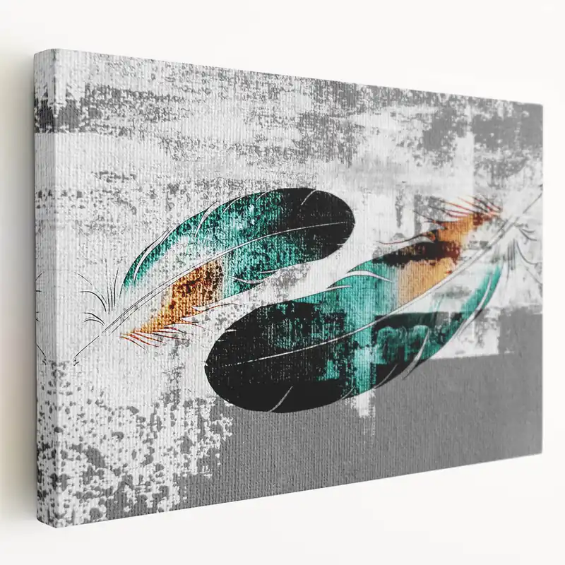 Bargain Abstract Feather Duo Art - Modern Rustic Feathered Canvas Print