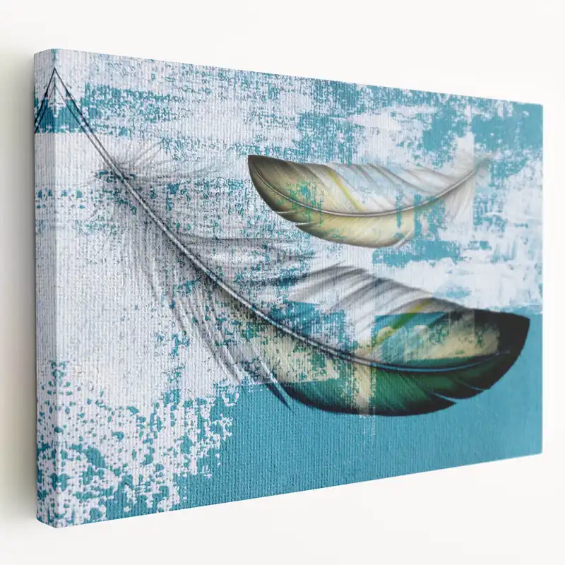 Abstract Feather Art with Turquoise and Yellow Hues Special Discount