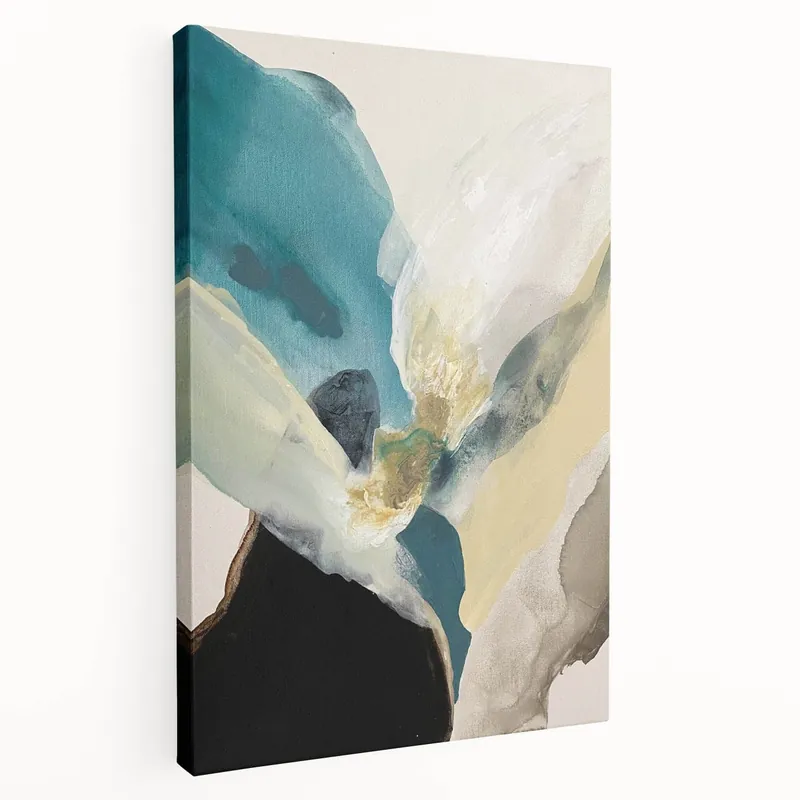 High Quality Abstract Canvas Wall Art – Teal & Beige Organic Modern Painting