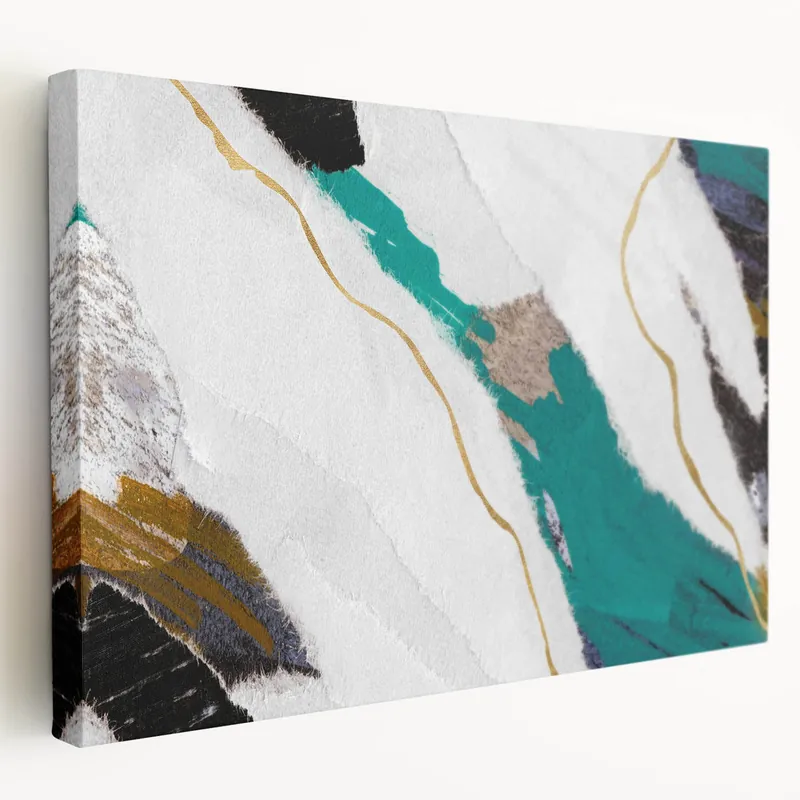 Abstract Brush Strokes and Lines Art - Modern Teal and Gold Canvas Print Grab Now