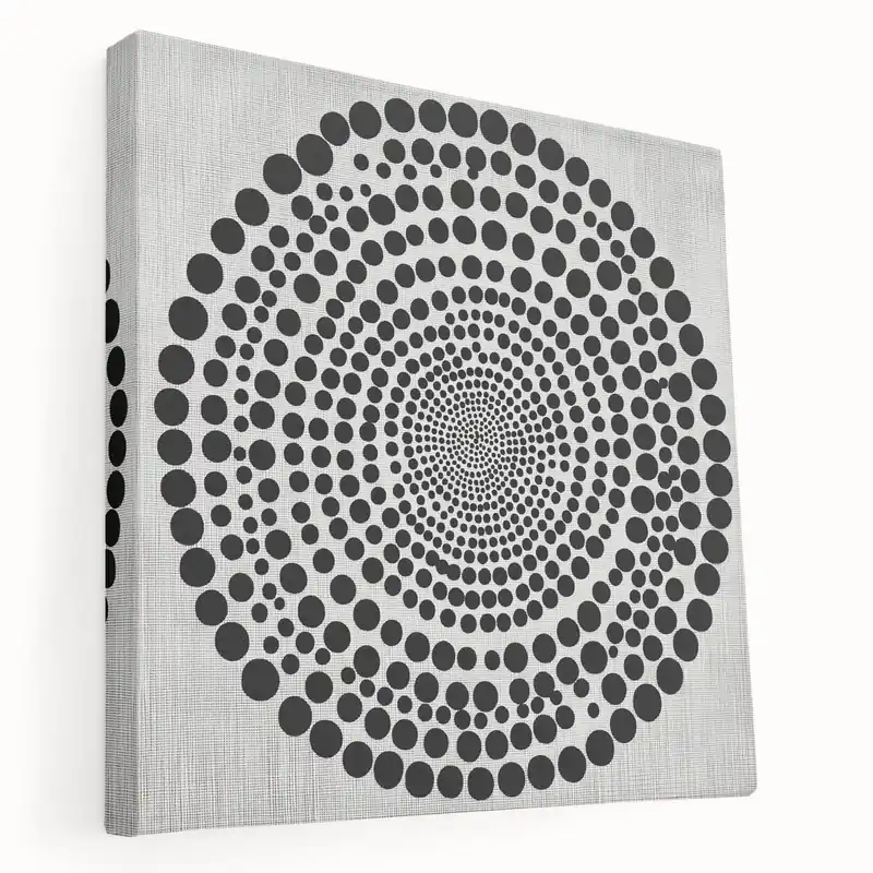 Abstract Art Prints – Hypnotic Black Dot Spiral on Textured Gray Shop Now