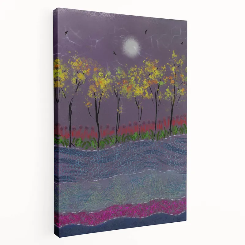Abstract Minimalist Landscape Paintings – Forest Glow by Moonlight Clearance