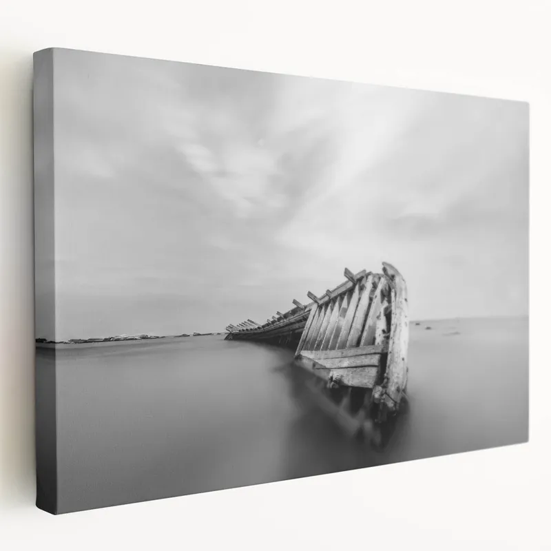 Trending Abstract Minimalist Landscape Paintings – Shipwreck in Silent Waters