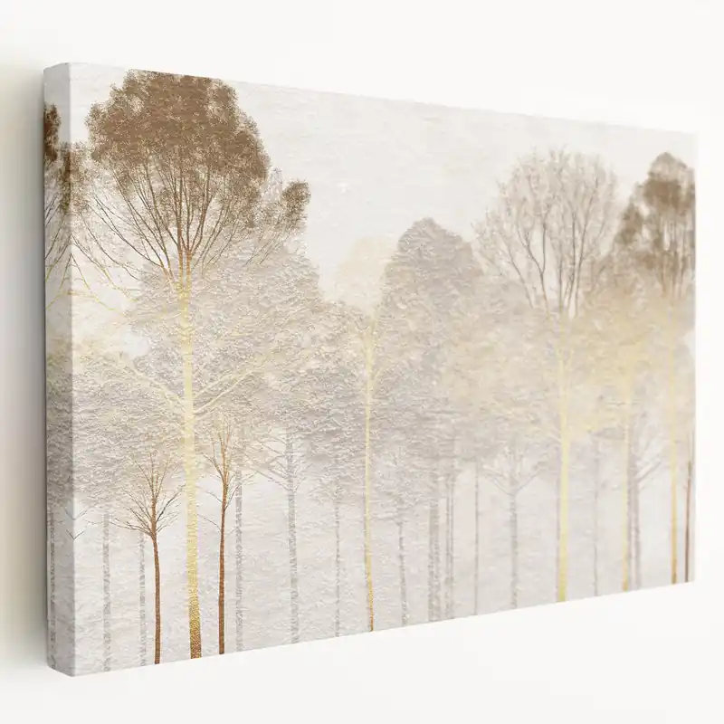 Viral Minimalist Mountain Wall Art – Textured Golden Forest in Haze