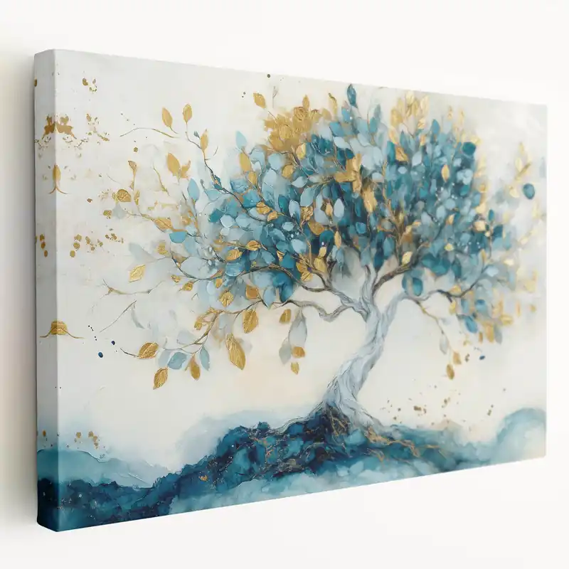 Golden Teal Tree – Elegant Abstract Tree Art Prints & Wall Decor Holiday Sale
