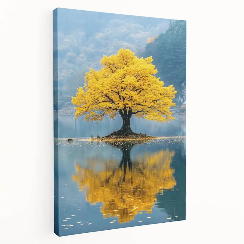 Golden Tree Reflection – Tranquil Nature Landscape Art Best Choice