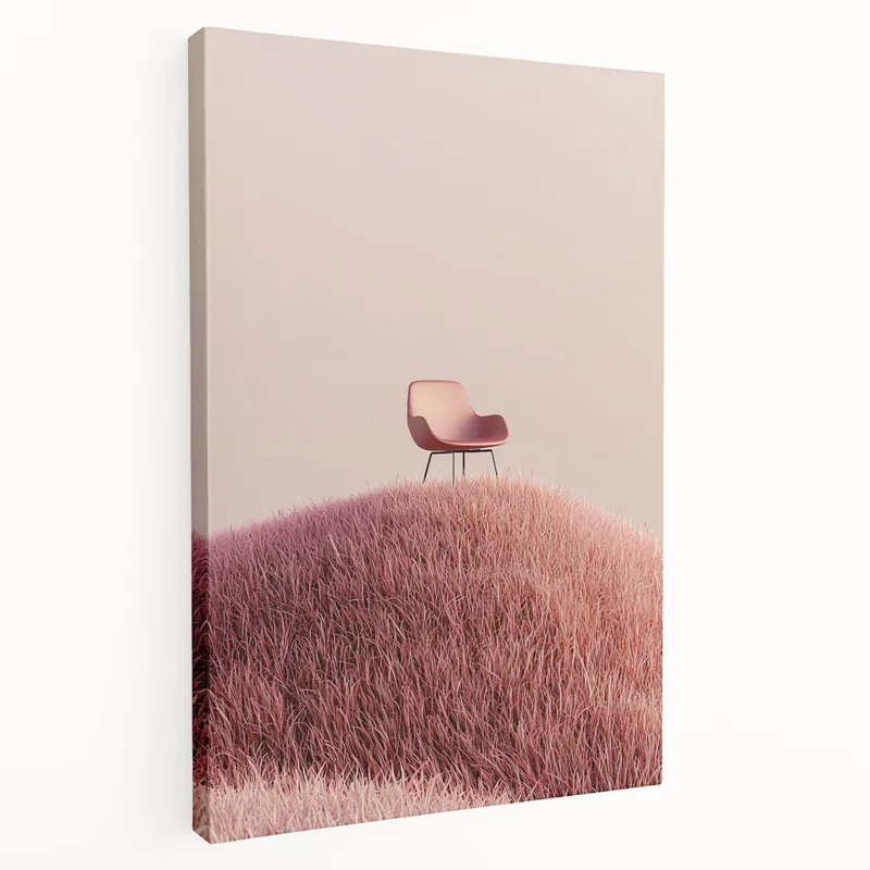 Modern Minimalist Pink Hill with Chair – Serene Fields Art Print