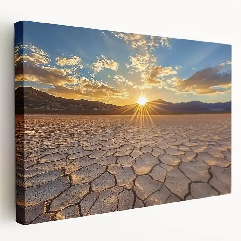 Desert Landscape Art - Sunrise Over Cracked Earth Canvas Print Handmade