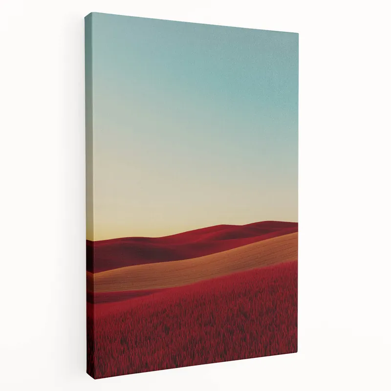 Limited Offer Rolling Fields Countryside Wall Art - Vibrant Red and Gold Landscape Canvas