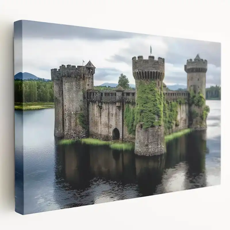 Warranty Included Castle on the Lake Wall Art – Serene Medieval Fortress Landscape Prints