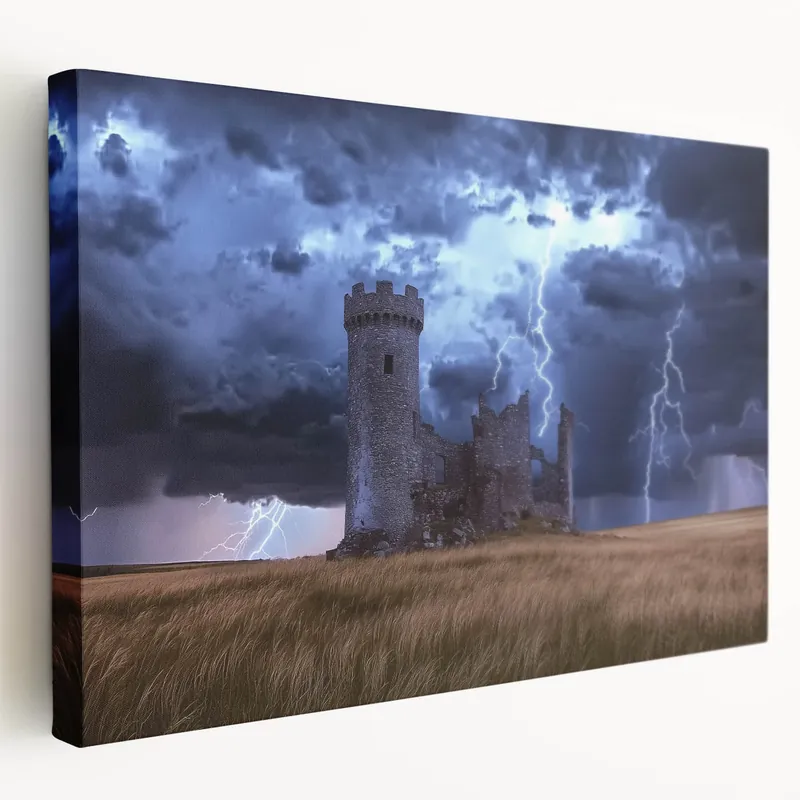 Best Price Stormy Ruins Castle Wall Art – Dramatic Lightning and Medieval Charm