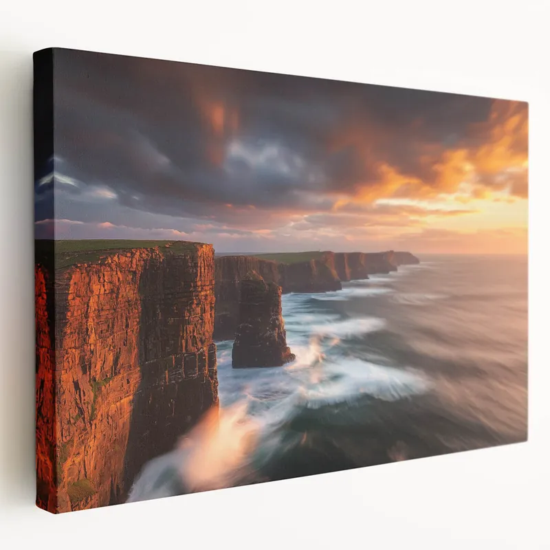 Free Returns Cliffs Canvas Art - Majestic Sunset Over Coastal Cliffs Wall Decor