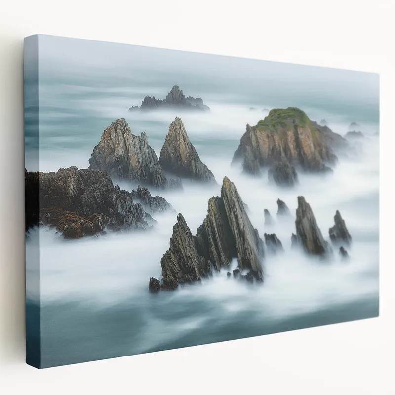 Cliffs Framed Print - Misty Coastal Rocks and Ocean Serenity Wall Art New Release