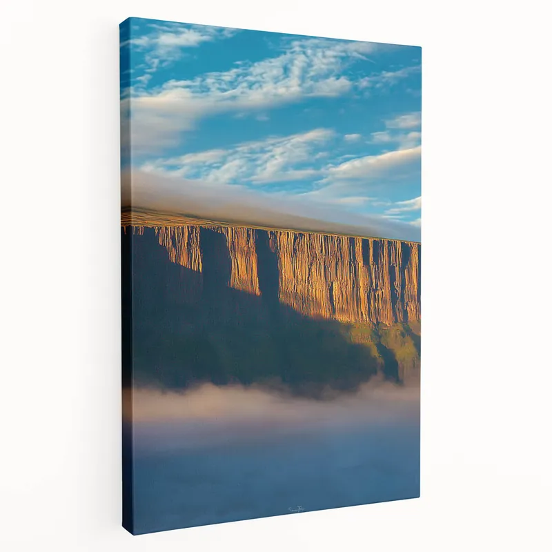 Cliffs Canvas Art - Majestic Plateau in Misty Horizon Wall Decor Handmade