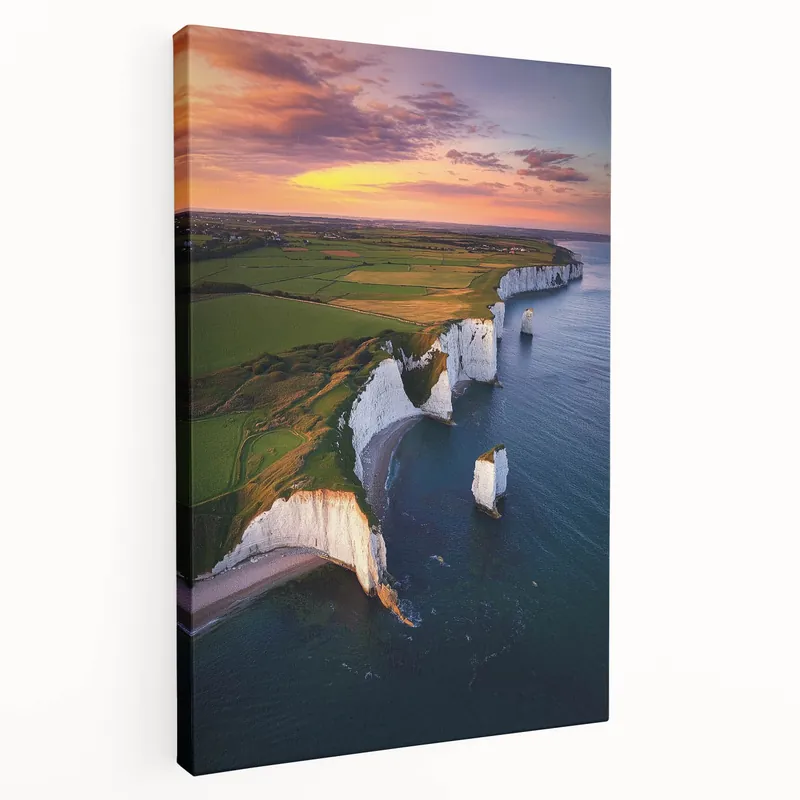 Cheap Cliffs Canvas Art - Dramatic Coastal Sunset and White Cliffs Decor