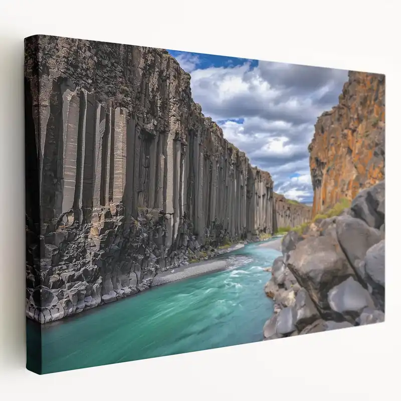 Canyon River Cliffs Wall Art - Scenic Basalt Rock Landscape Print Weekend Sale