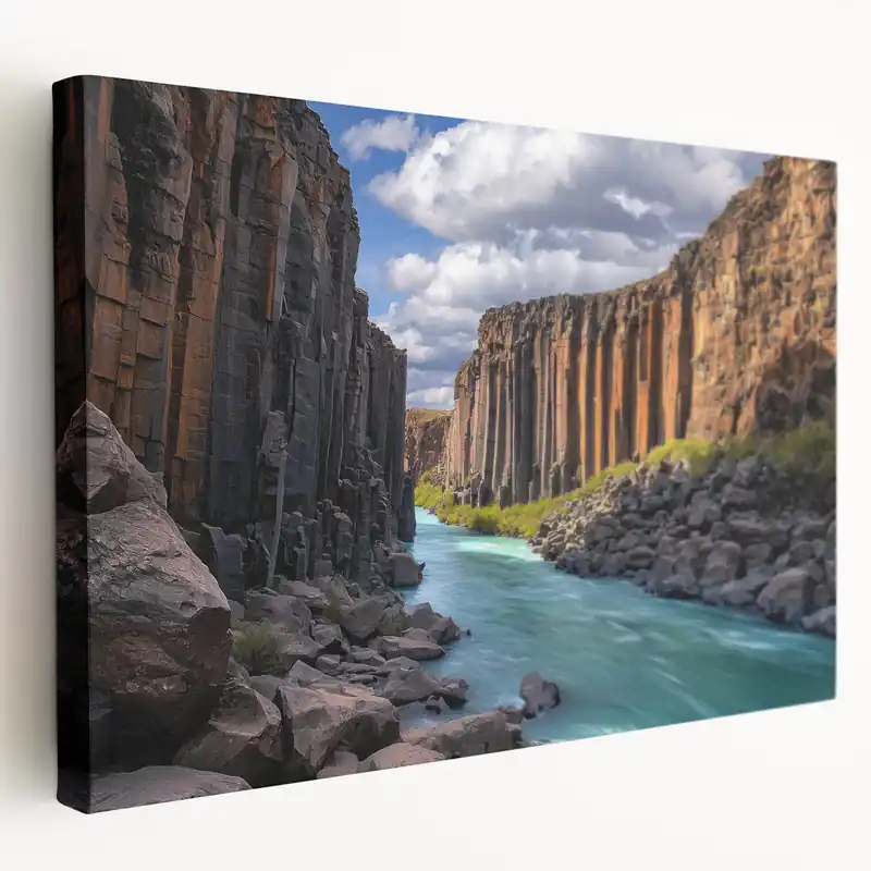 Factory Price Towering Canyon Cliffs Wall Art - Scenic River Landscape Canvas Print