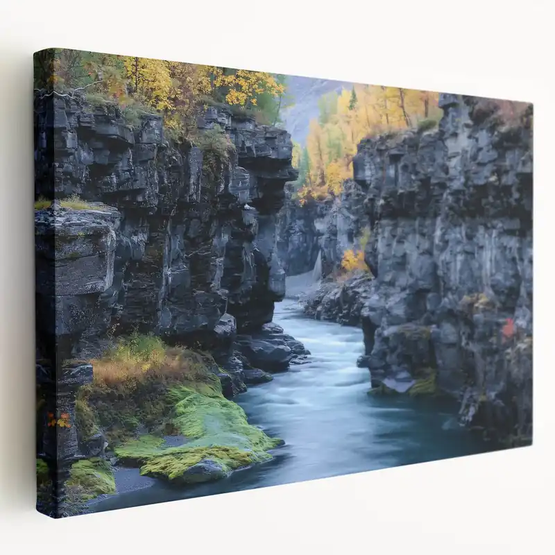 Autumn Canyon Stream Art - Scenic Fall Landscape Canvas Wall Decor Buy Today