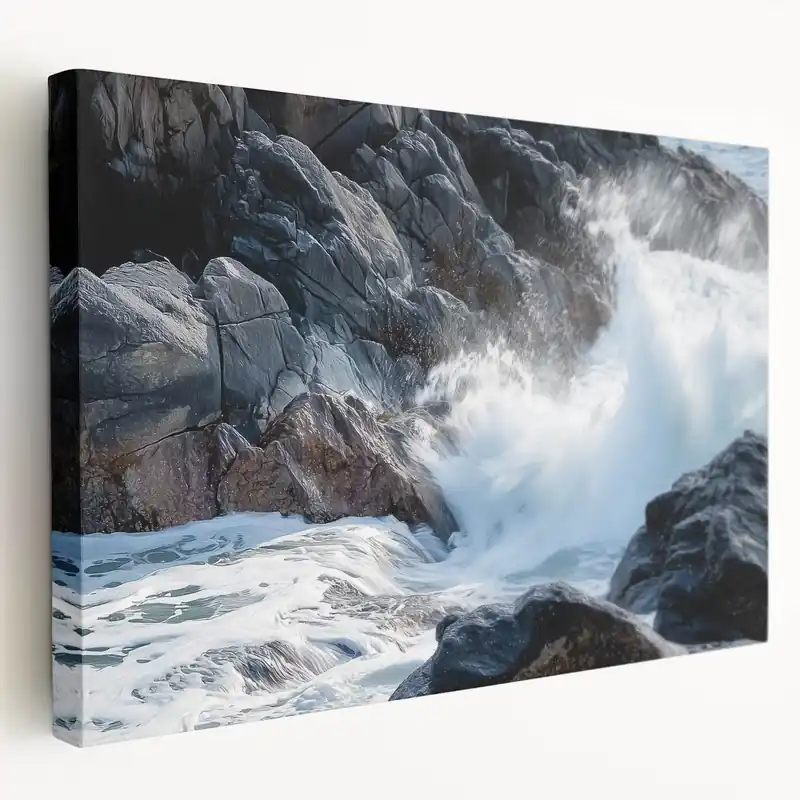 Ocean Waves Crashing Art - Dramatic Coastal Rock Canvas Prints Direct From Factory