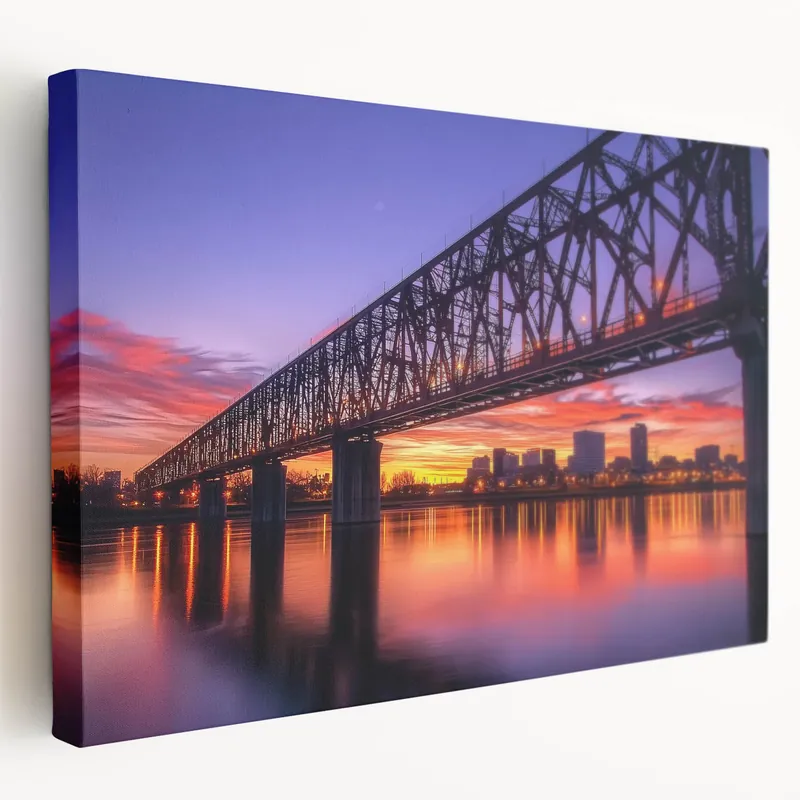 Modern Twilight Bridge with City Lights - Reflective Urban Landscape