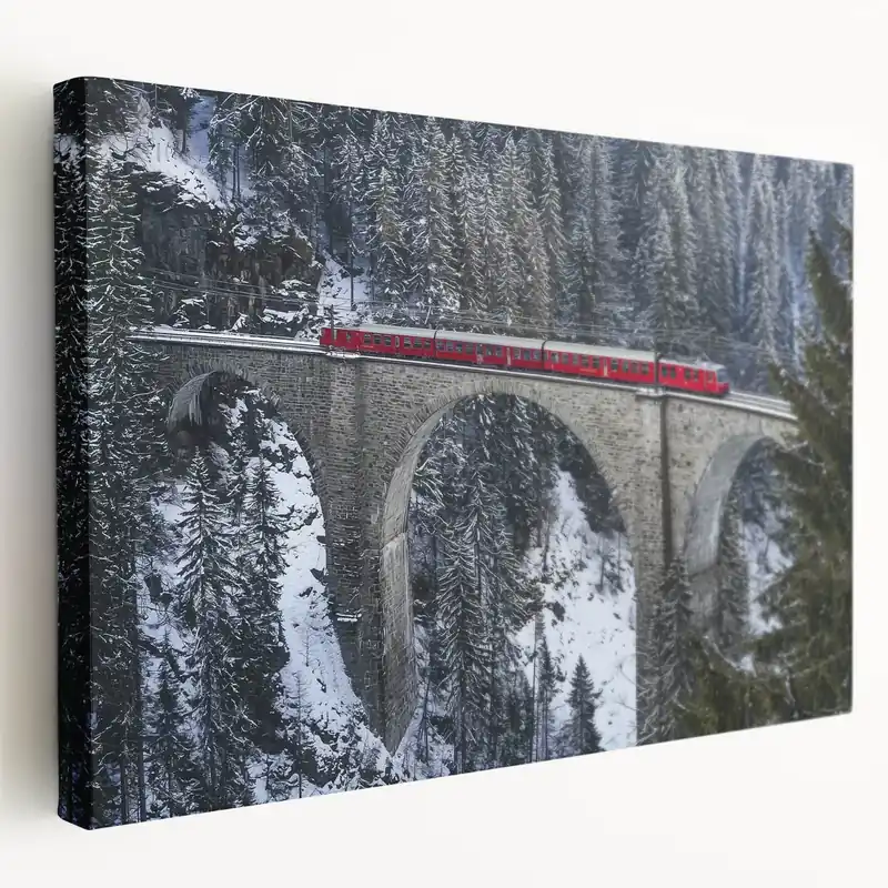 Free Returns Alpine Train Bridge Artwork - Scenic Winter Railway Photography