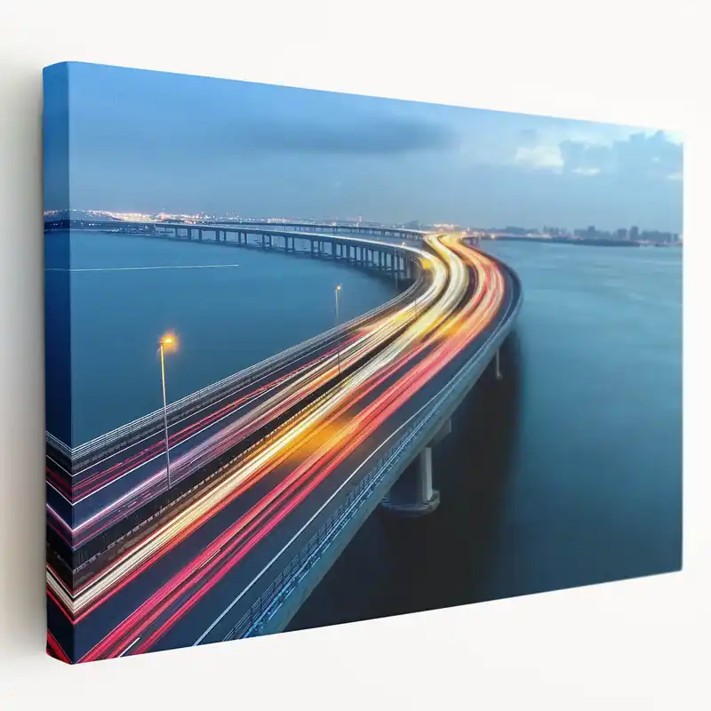 Modern Light Trail Bridge Wall Art - Scenic City Canvas Prints Best Price
