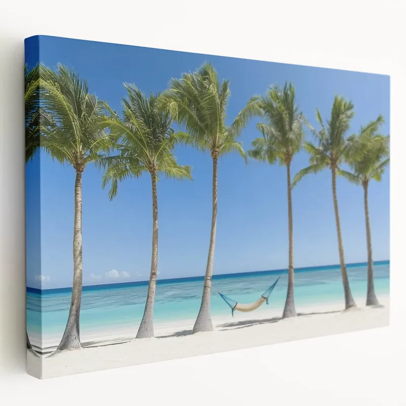 Tropical Palm Trees Wall Art - Serene Hammock Beach Scene Decor Price Cut
