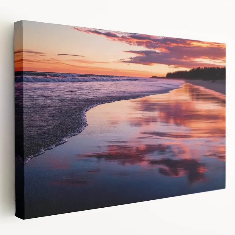 Tropical Sunset Beach Wall Art - Reflective Ocean Coastal Decor Professional Grade