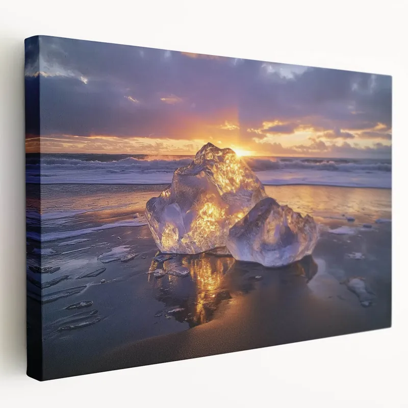 Handmade Seaside Wall Decor - Sunset Ice Reflections Ocean Photography Print