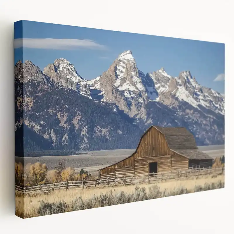 Rustic Mountain Barn Wall Art – Farmhouse Canvas with Scenic Landscape Place Order