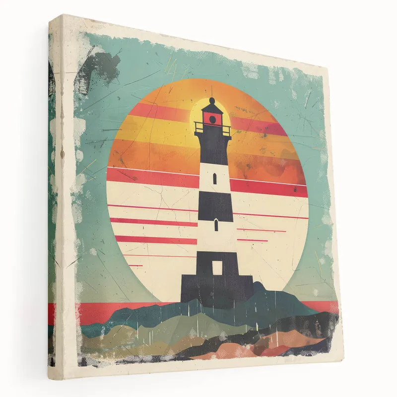 Minimalist Sunset Lighthouse Art Print - Bold Coastal Wall Decor Modern