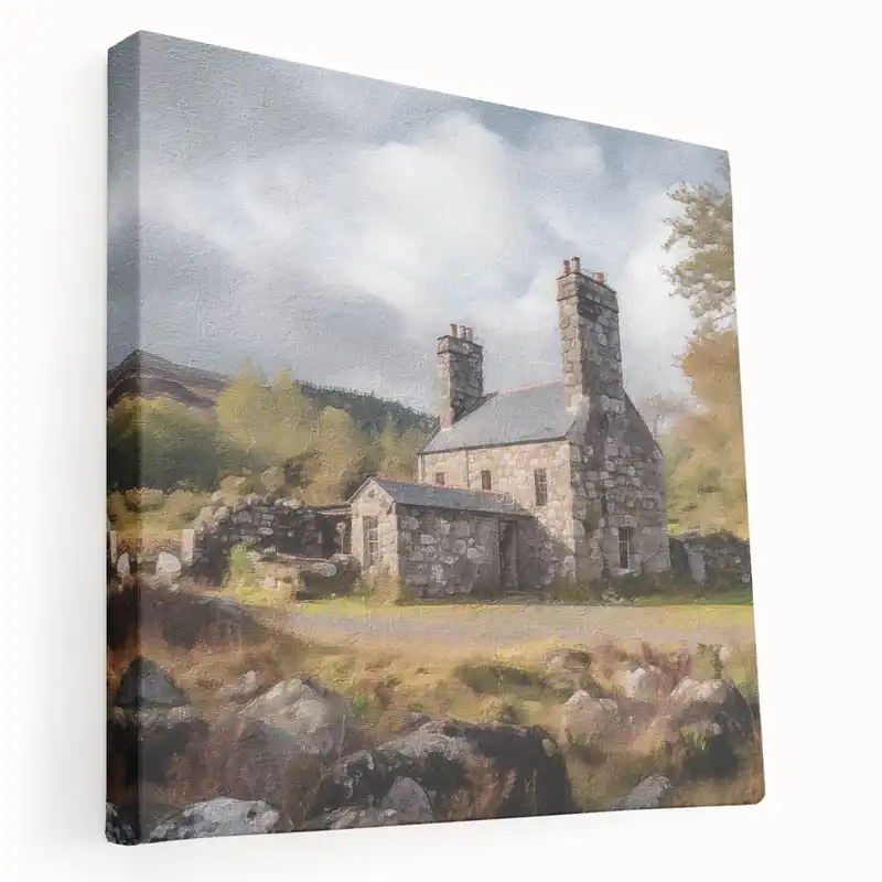Stone Cottage in Sunlight – Rustic Countryside Wall Art Print Sale
