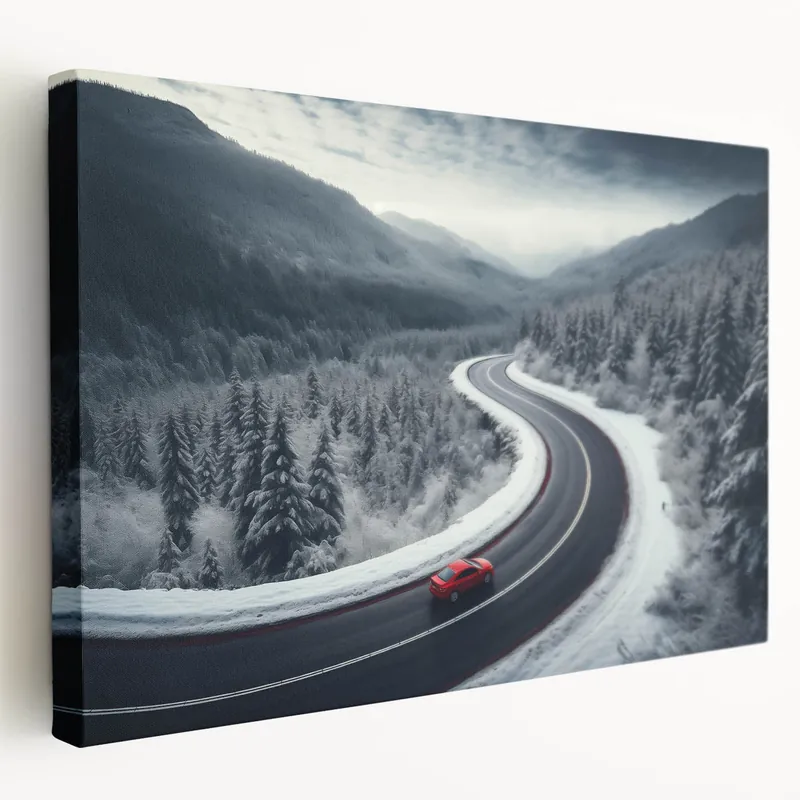 Secure Checkout Winding Winter Road Art – Serene Snowy Pathway Canvas for Modern Decor
