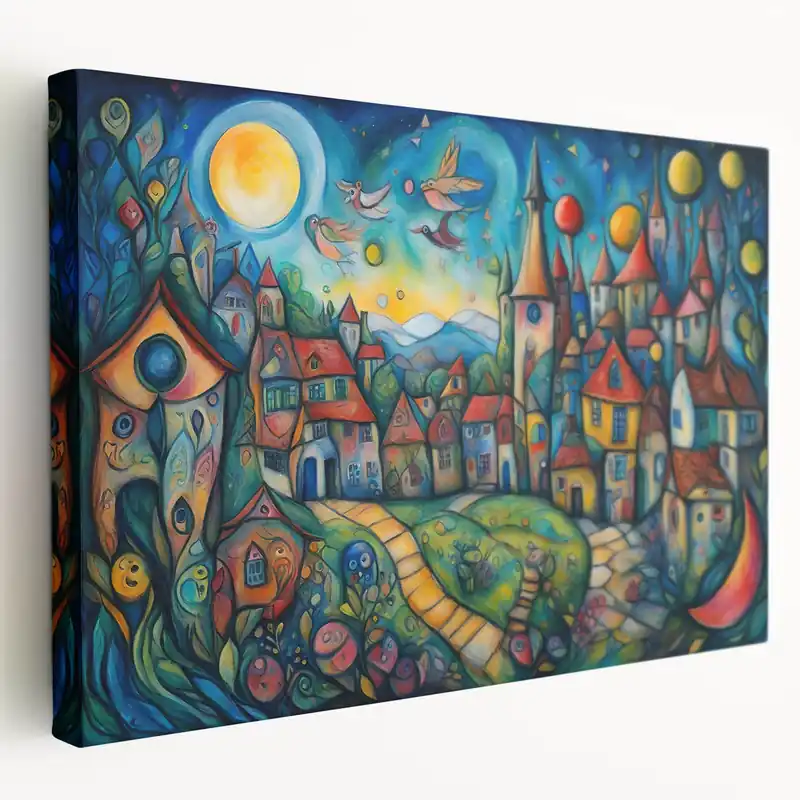 Whimsical Village Fantasy - Colorful Dreamlike Landscape Canvas Art Price Cut