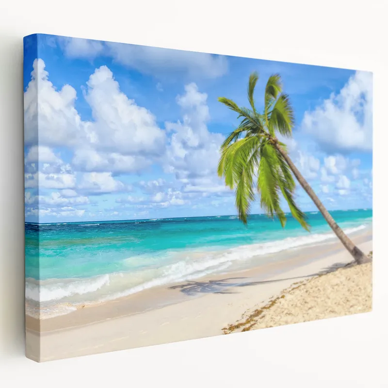 Latest Serene Tropical Beach Landscape Wall Art - Palm Tree Canvas Print