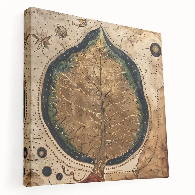 Direct From Manufacturer Leaf Canvas Prints - Mystical Golden Leaf Art with Celestial Details