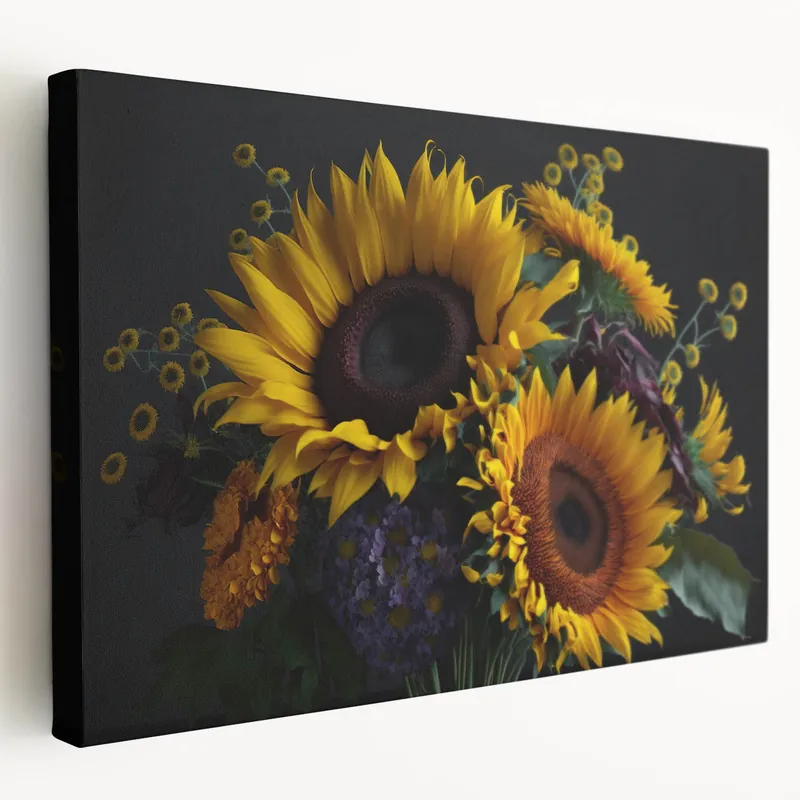 Warranty Included Vibrant Sunflower Bouquet Wall Art | Sunflower and Wildflower Canvas Print