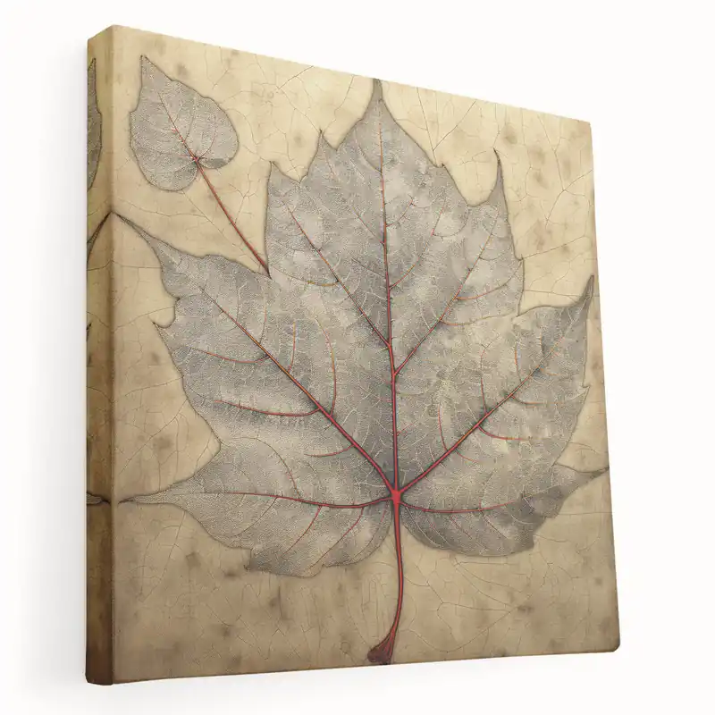 Vintage Gray Leaf Art Print - Elegant Botanical Wall Decor with Red Stem Warranty Included