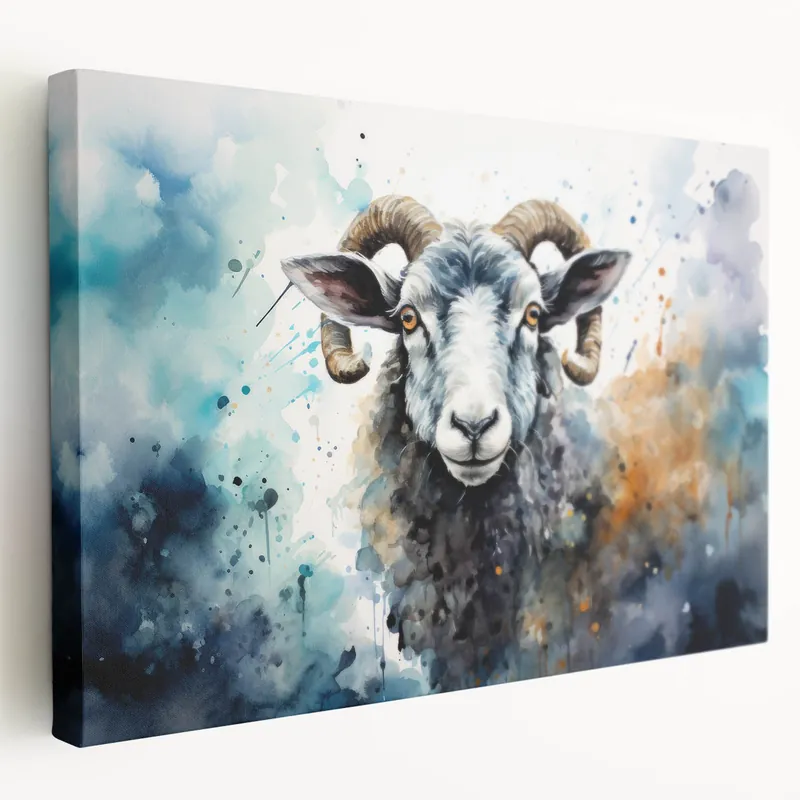 Deal Vibrant Sheep Wall Art - Colorful Watercolor Ram Canvas Print