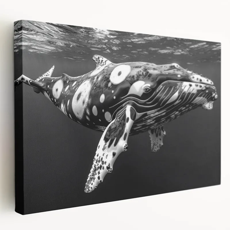 Abstract Whale Wall Art - Black & White Canvas Print - Modern Decor Discount