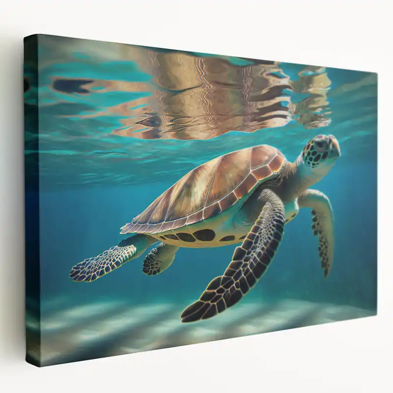 Reduced Price Tranquil Turtle Wall Art - Serene Underwater Canvas for Ocean Decor