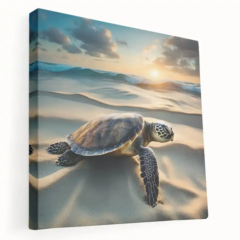 Weekend Sale Sunset Turtle Beach Art – Serene Marine Life Canvas Wall Decor