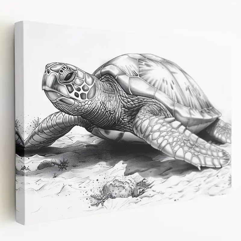Detailed Turtle Sketch Art – Modern Black & White Marine Decor Big Sale