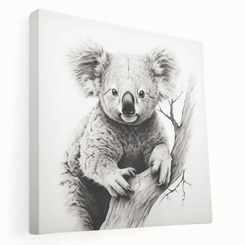 Charming Koala Wall Art - Black & White Koala Canvas Print for Animal Lovers Handmade