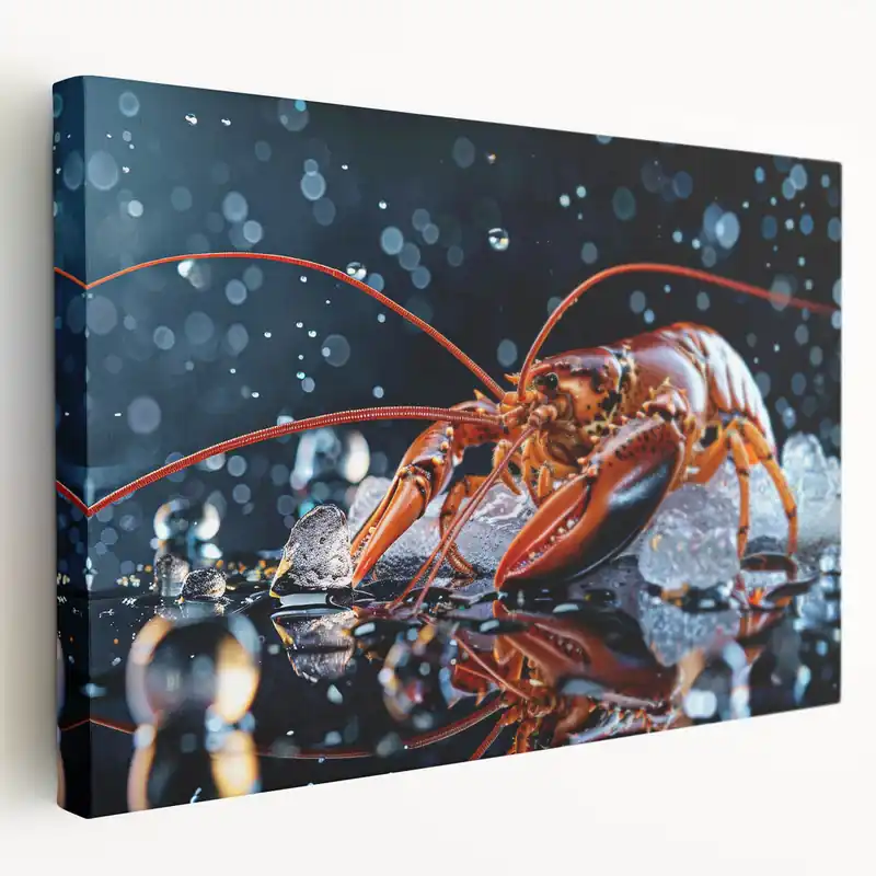 Lobster on Ice Art - Premium Marine Life Canvas & Framed Wall Decor Last Chance