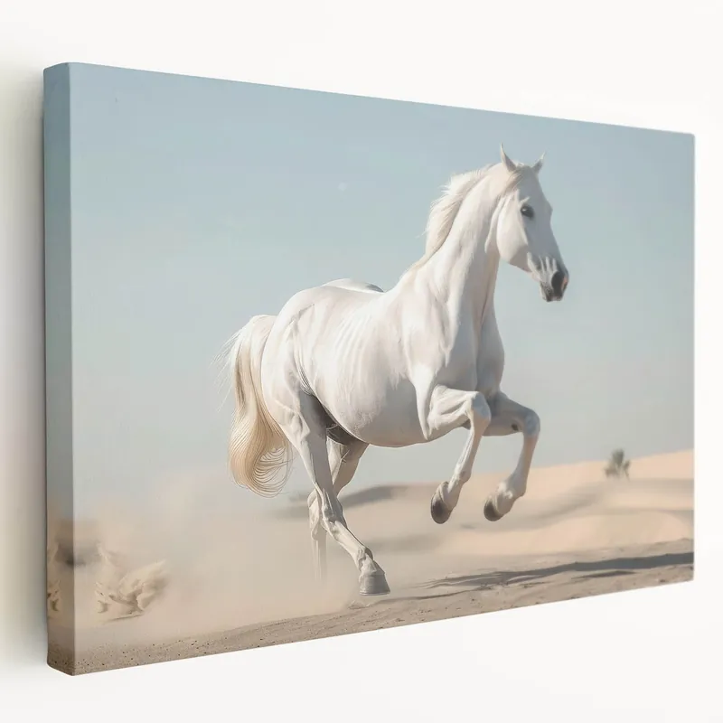 Graceful White Horse in Desert Wall Art - Elegant Equestrian Canvas Hot Picks