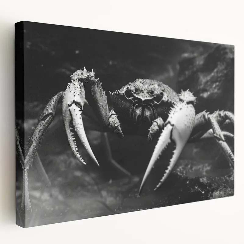 Crab Framed Art - Dramatic Black and White Marine Life Wall Decor Affordable